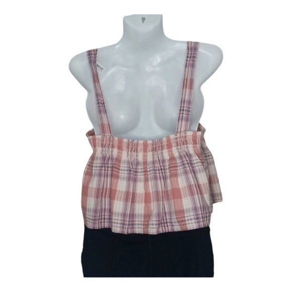 American Eagle Outfitters Plaid Coral Crop Tank Top Summer Boho Blouse AEO Pink - Picture 5 of 5